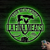 Custom Cow Goat Chiken Meat Shop Metal Wall Art Led Light, Personalized Butcher Shop Metal Name Sign, Cow Butcher Shop Led Metal Sign